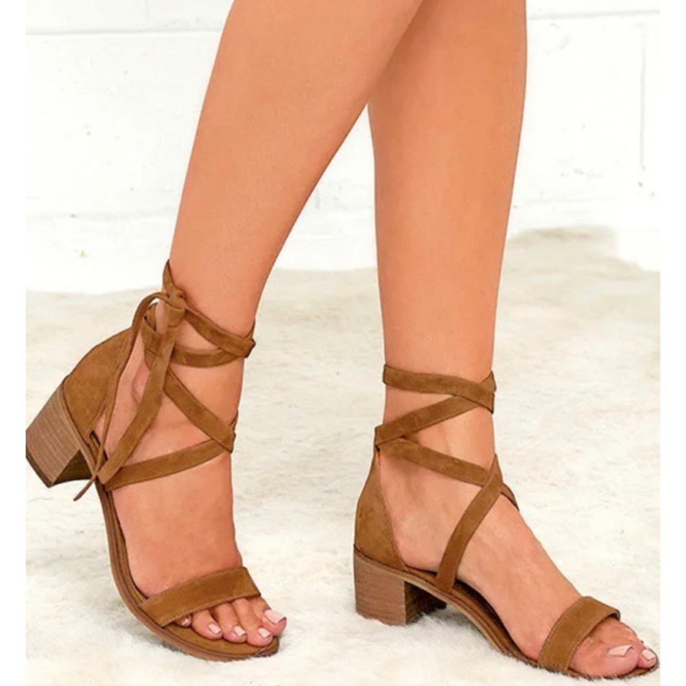Steve Madden Cognac Suede Leather Heeled Sandals 6.5 Rizzaa